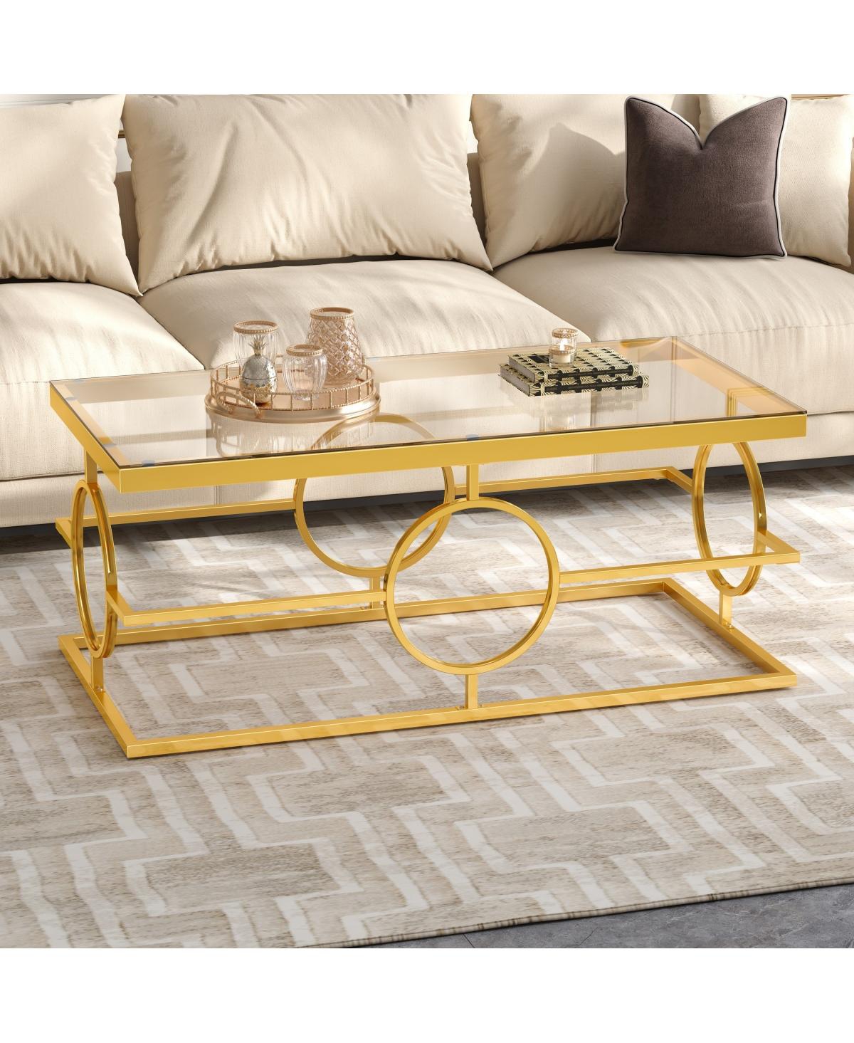 Streamdale Furniture Modern Luxury Glass Coffee Table with Geometric Base