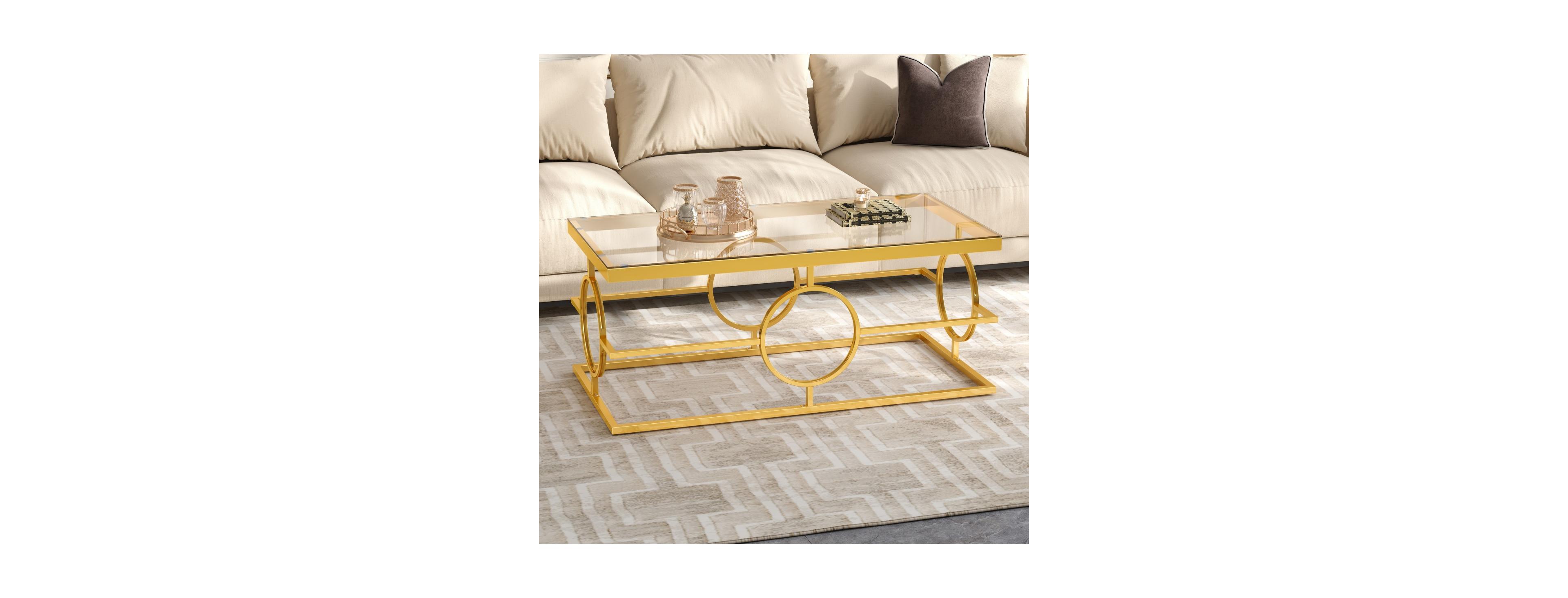 Streamdale Furniture Modern Luxury Glass Coffee Table with Geometric Base