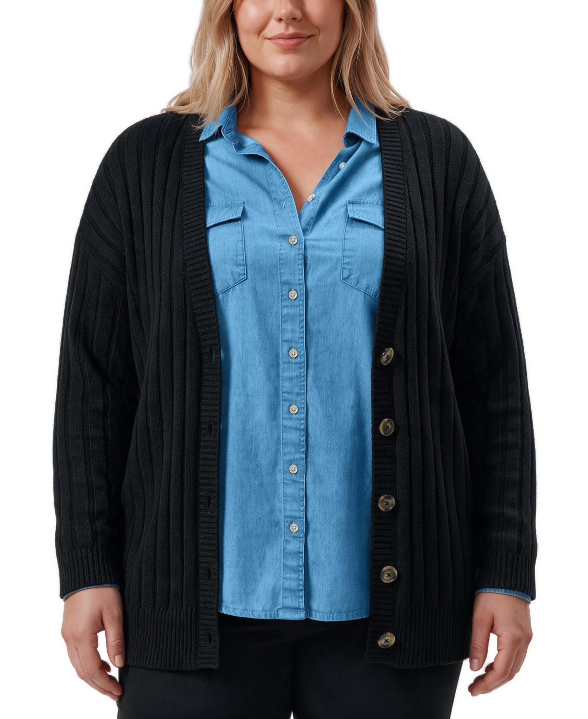 Torrid Plus Size Ribbed V-Neck Cardigan - Deep black