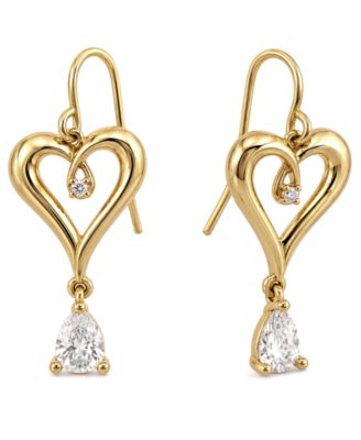 Cubic Zirconia Gold-Tone Heart Drop Earrings