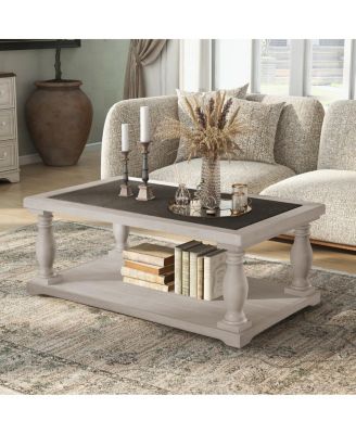 Farmhouse Rectangular Solid Wood Coffee Table with Turned Spindle Legs
