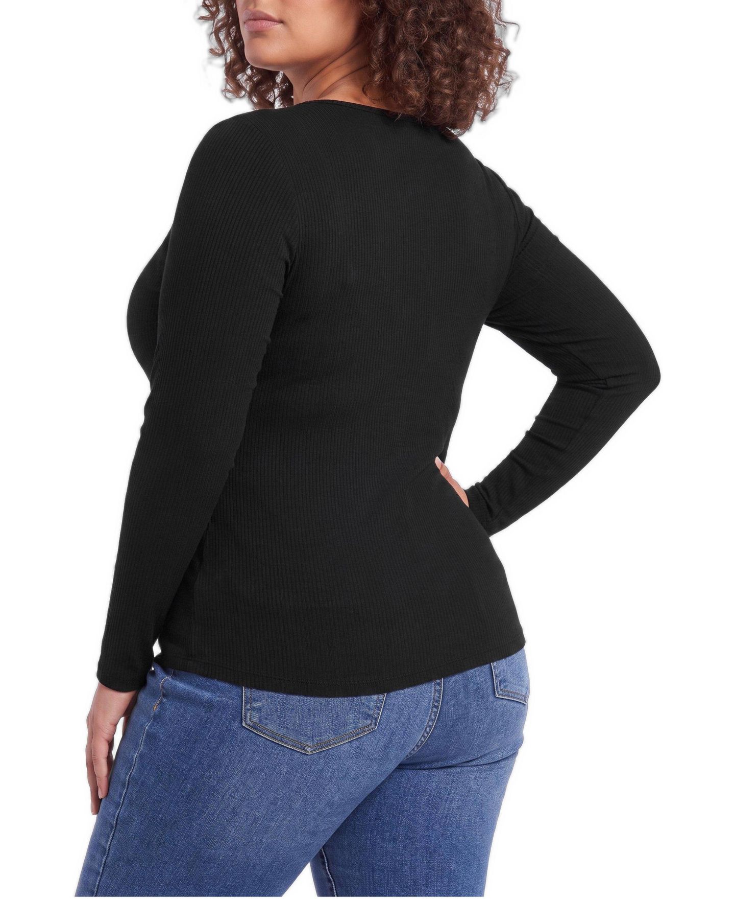 Женская футболка Torrid Plus Size Long-Sleeve Hook-and-Eye Scoop Neck, цвет: Глубокий чёрный — фото 4