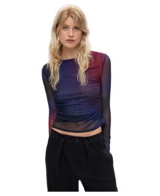 Women's Long-Sleeve Draped Tulle T-shirt