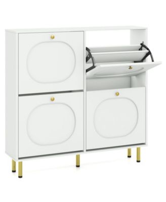40-Inch Shoe Storage Cabinet with 4 Flip Drawers and Aluminum Legs