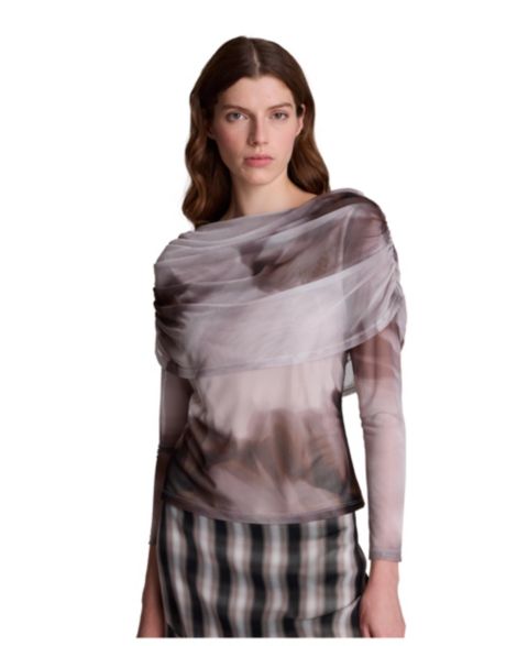 Женский свитер Kenneth Cole Ruched Cape Printed-Mesh Long-Sleeve Pullover, цвет: Разноцветный