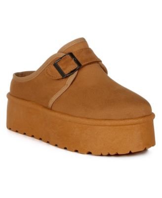 Womens Mayfield Buckle Strap Fur Platform Classic Slip-On