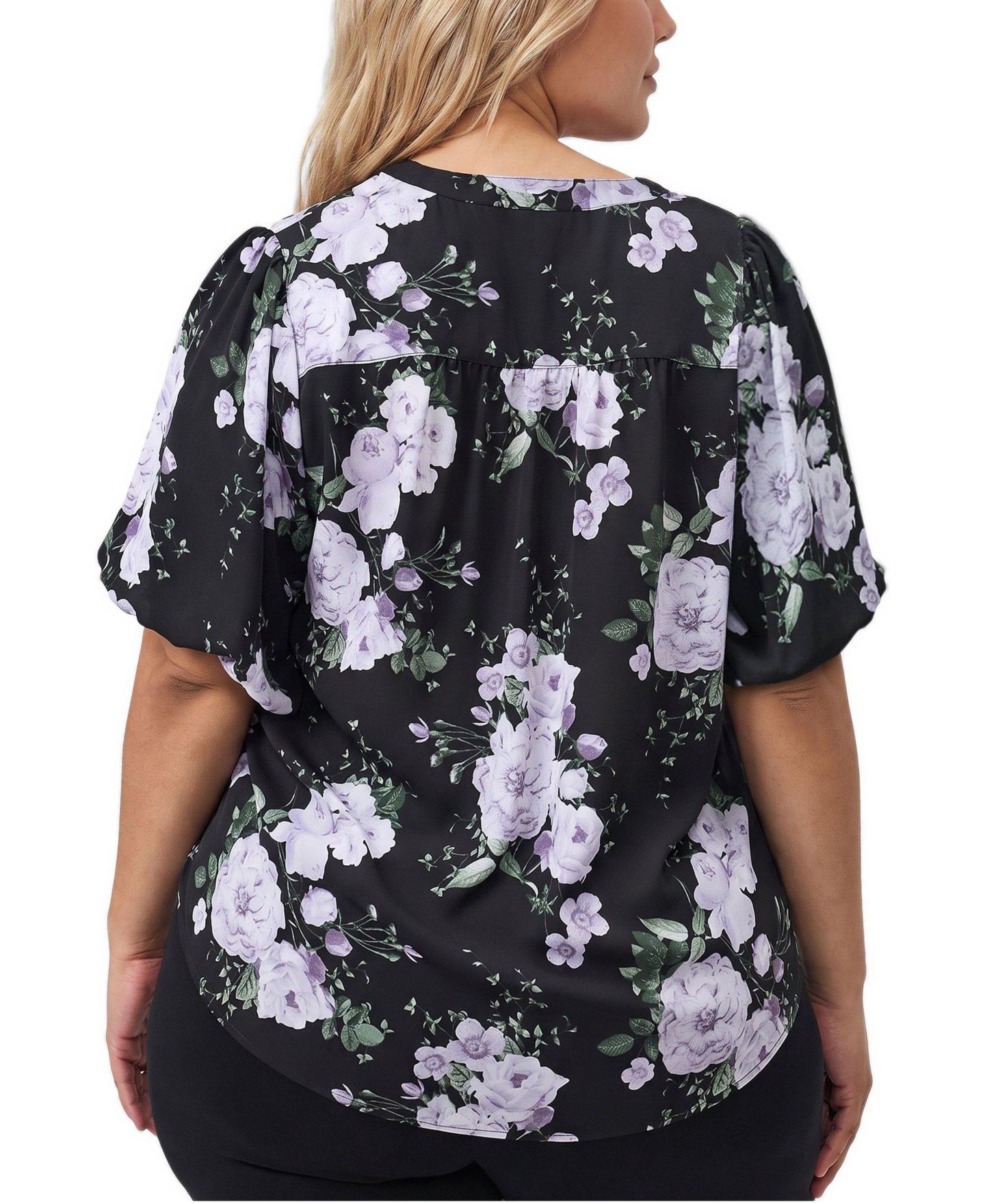 Женская блузка Torrid Plus Size Harper Floral-Print Puff-Sleeve, цвет: С принтом чёрный — фото 3