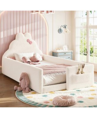 Twin Upholstered Floor Bed with Side Storage Pocket