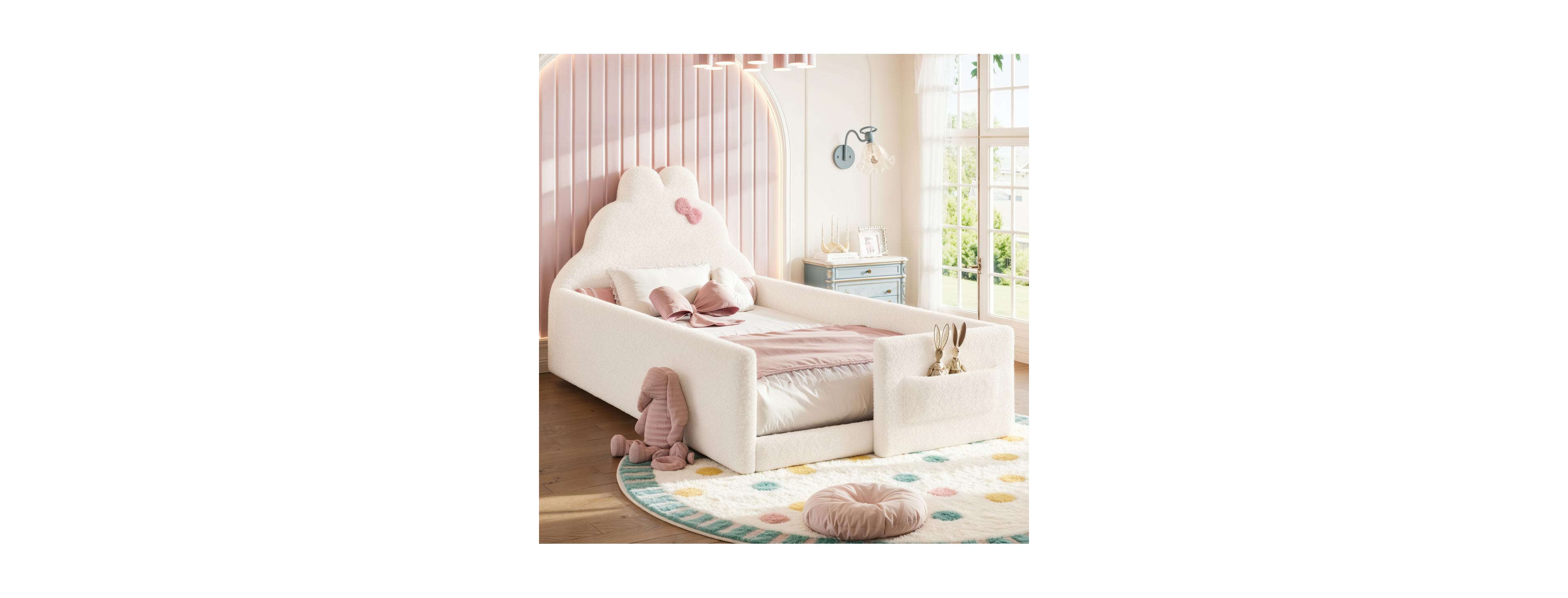 Streamdale Furniture Twin Upholstered Floor Bed with Side Storage Pocket