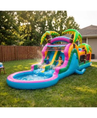 Electric Island 28' x 9' x 11' Dual Lane Waterslide with Deep Pool Obstacle Course, Ages 3+