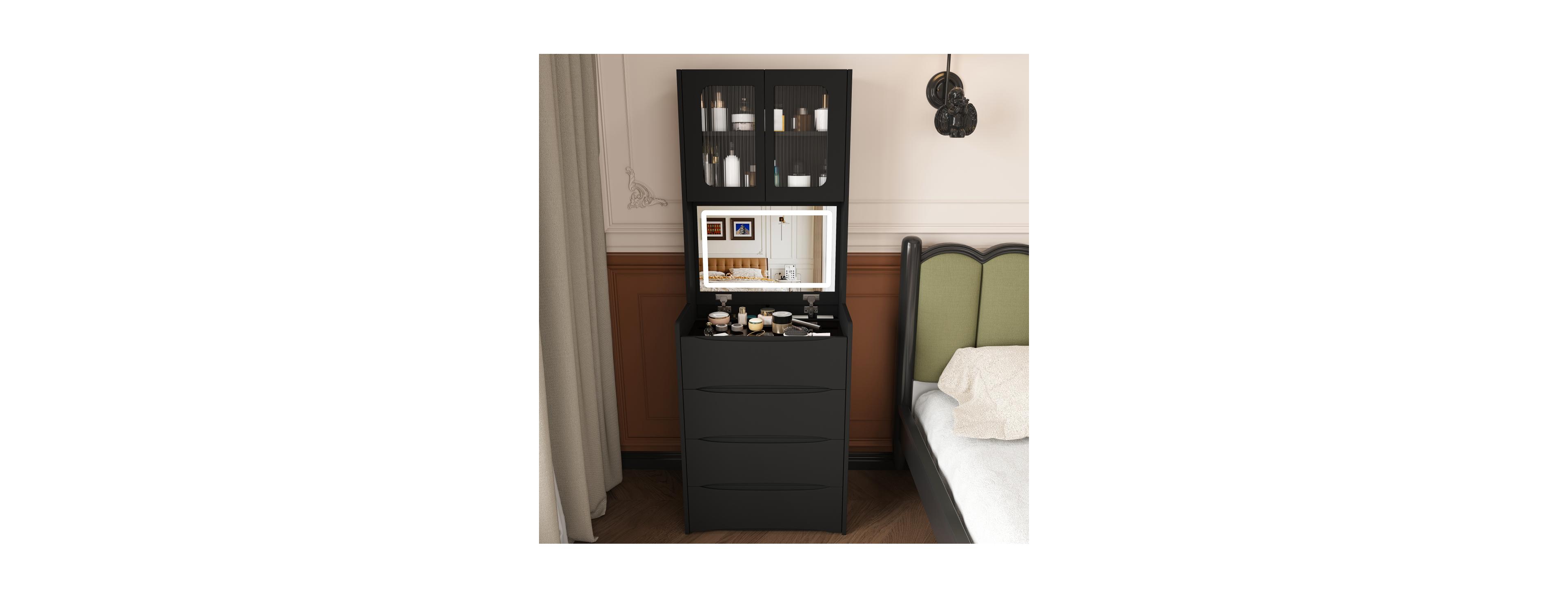 Streamdale Furniture 3-in-1 Vanity Table with Led Mirror and Storage Stool