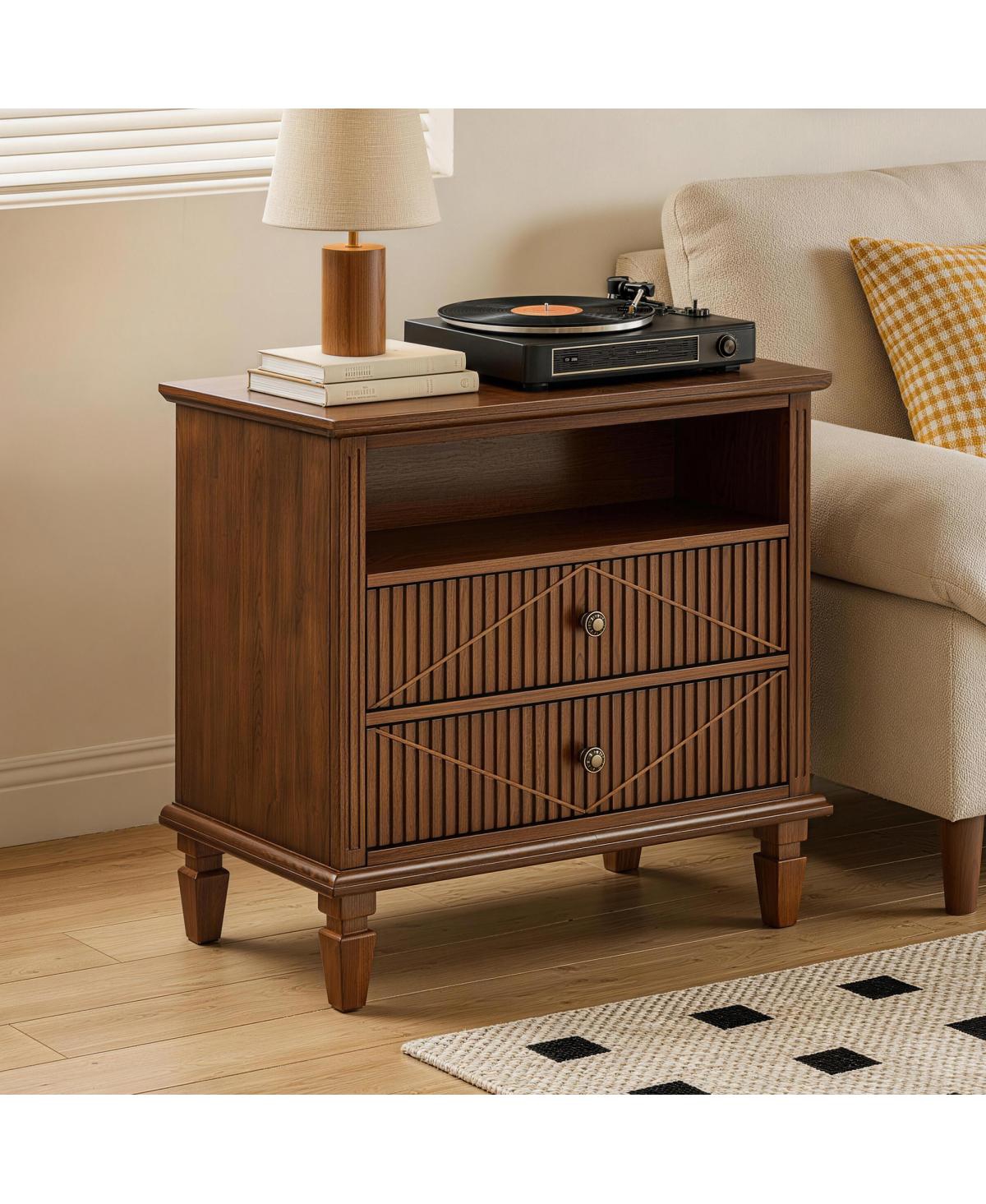 Streamdale Furniture Farmhouse Nightstand with Charging Station and 2 Drawers