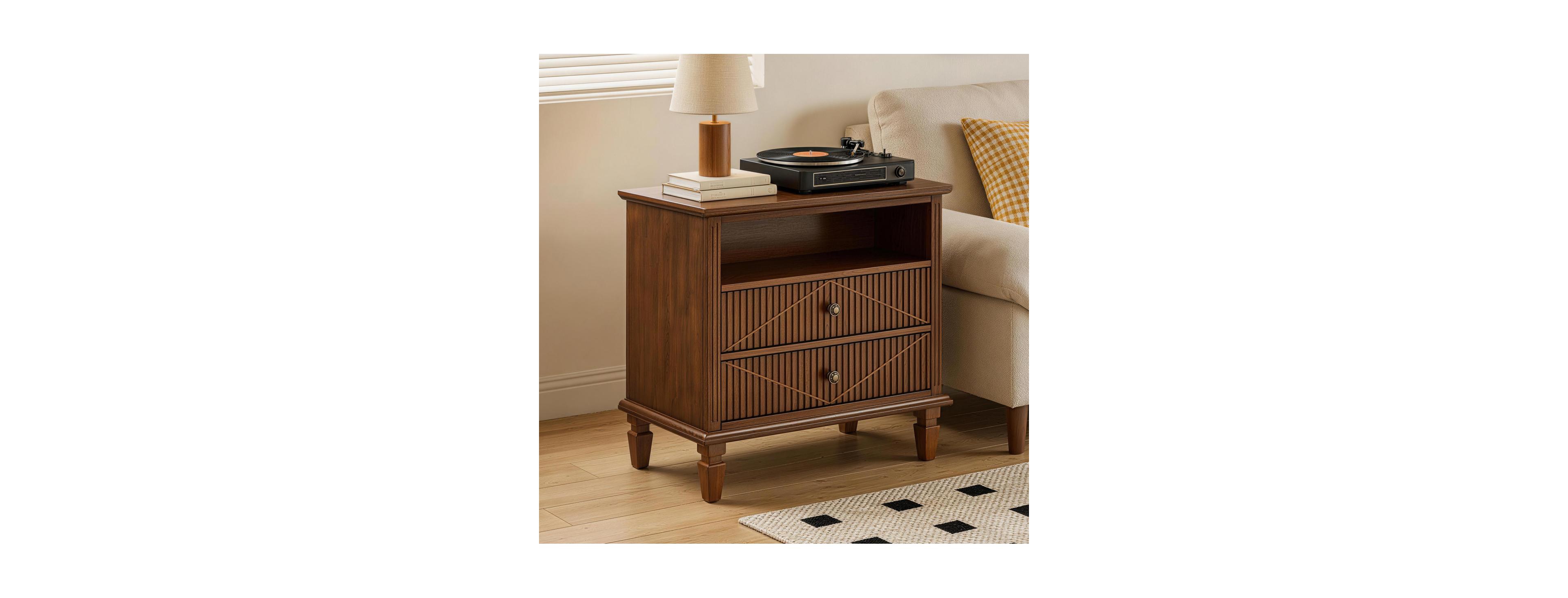Streamdale Furniture Farmhouse Nightstand with Charging Station and 2 Drawers