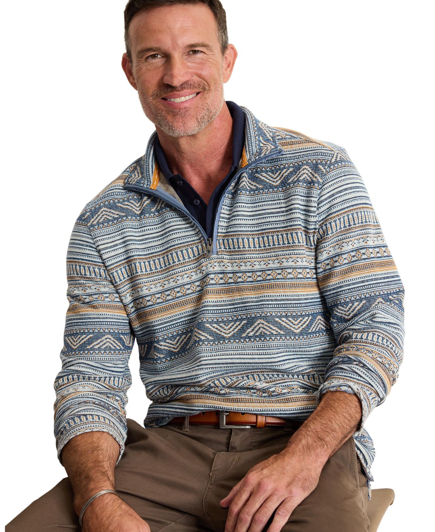 Мужское поло Tommy Bahama Sanroque Half-Zip Long-Sleeve Regular-Fit Polo Shirt, цвет: Небесно-голубой — фото 2