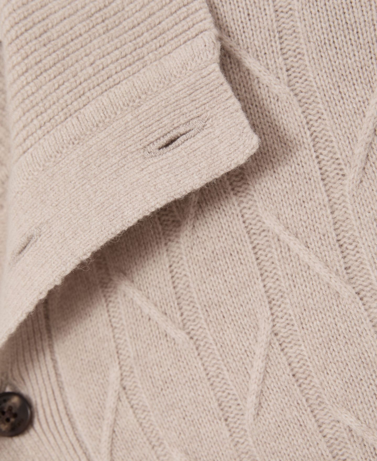 Мужской свитер REISS Half-Button Ribbed Funnel-Neck Cable-Knit Wool, цвет: Овсяный — фото 3