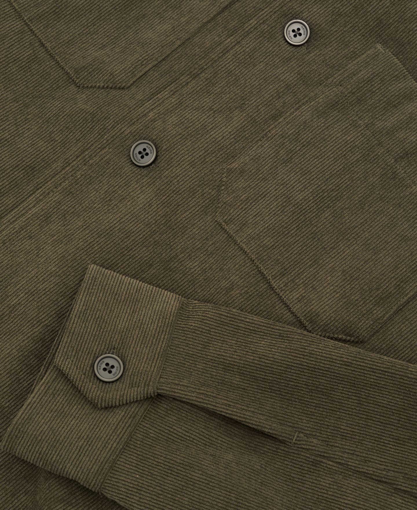 Мужская рубашка REISS Twin Pocket Corduroy Long Sleeve, цвет: Зелёный — фото 4
