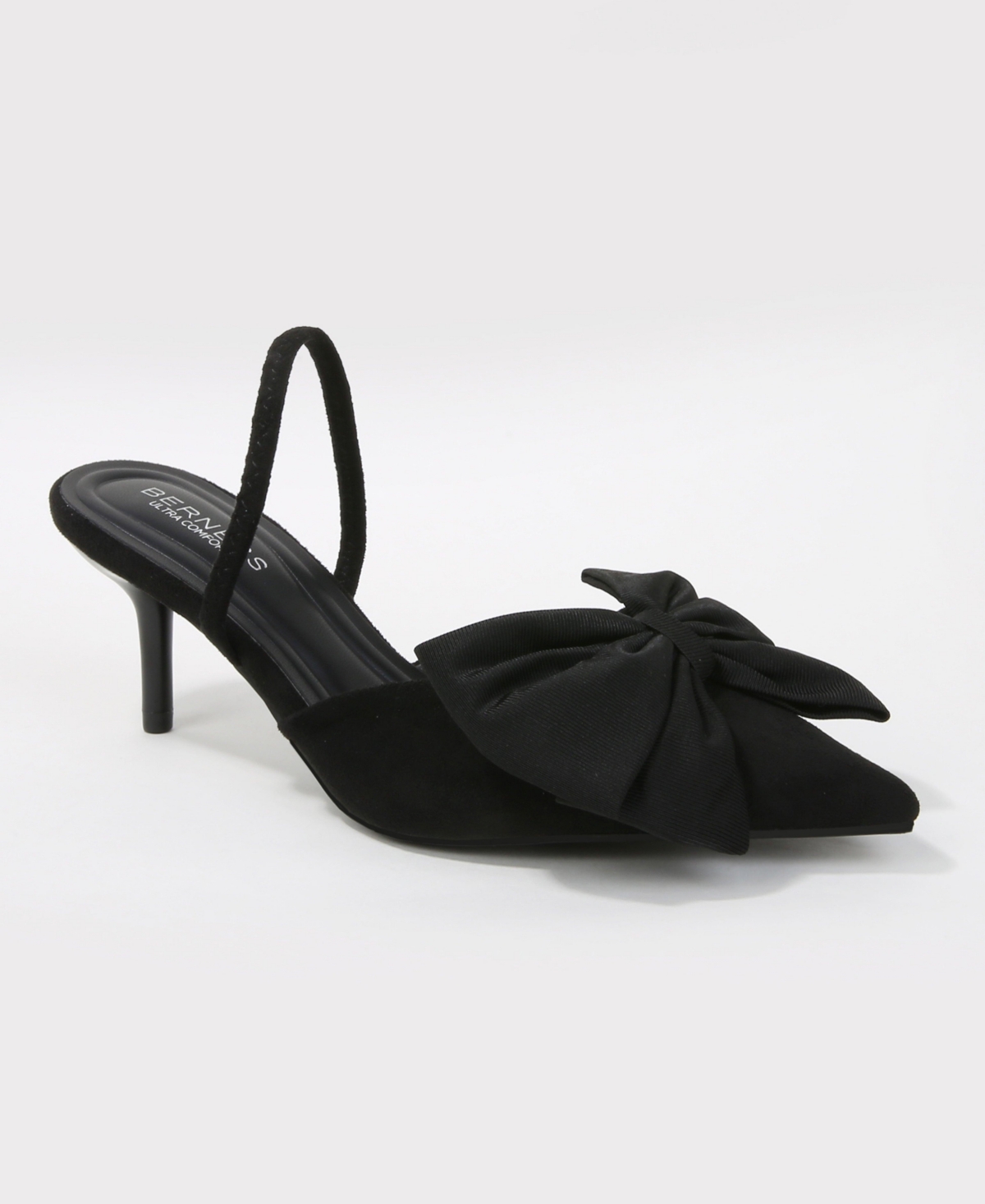 Berness Julissa Faux Suede D'Orsay Slingback Pumps with Oversized Bow Accent - Black