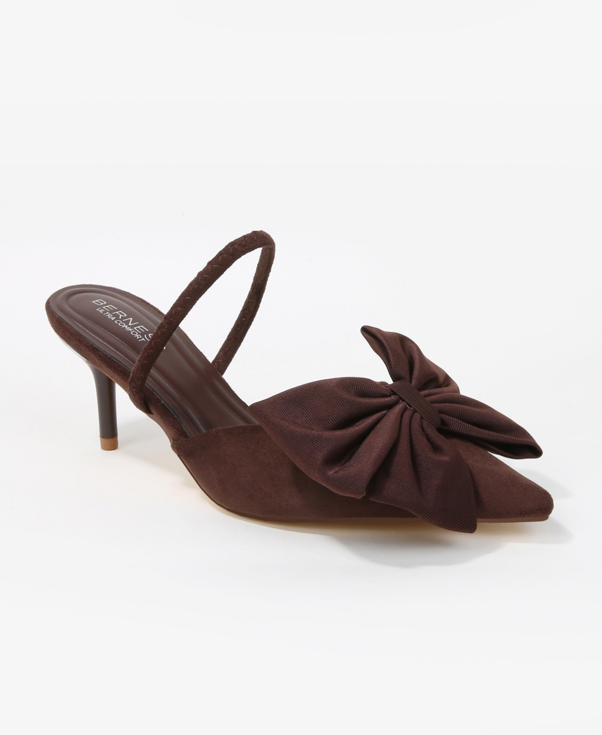 Berness Julissa Faux Suede D'Orsay Slingback Pumps with Oversized Bow Accent - Coffee