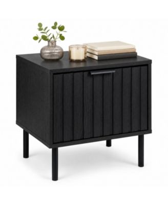 Fluted Modern Nightstand with Vertical-Striped Drawer and Open Shelf