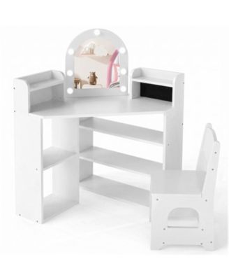 2-In-1 Kids Corner Vanity Set with Lighted Mirror and Chair Ages 3 and Up