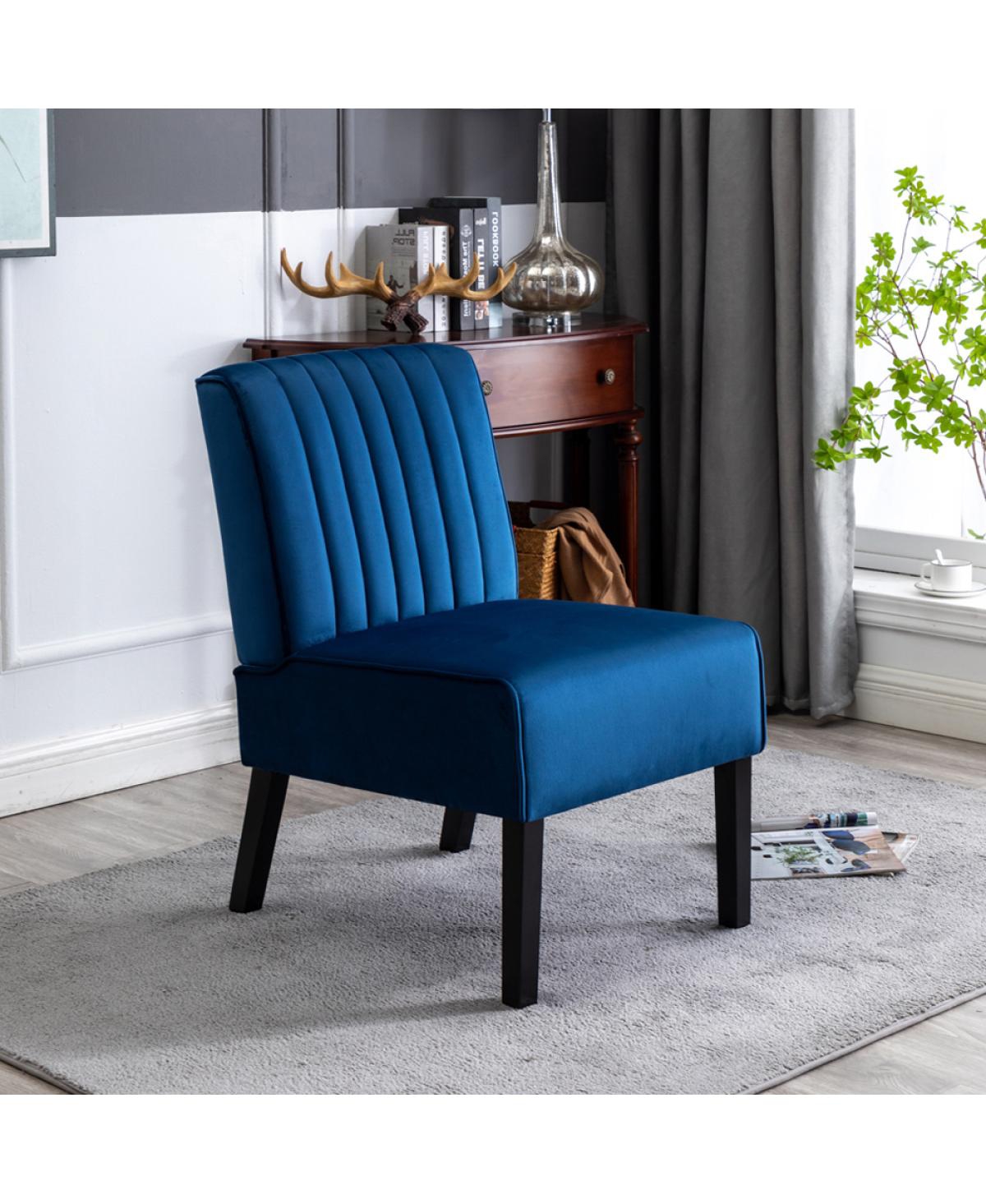 Streamdale Furniture Mid Century Modern Velvet Accent Chairs, (Set of 2) - Dark blue