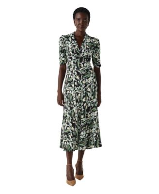 Women's Mia Floral-Print Puff-Sleeve V-Neck Midi Dress