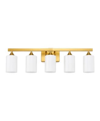 Luxury 5 Light Vanity Wall Sconce with Frosted Glass Shades Brushed Gold Finish