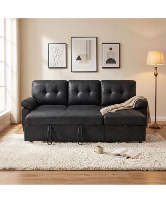 88.5" Convertible L-Shaped Pull-Out Sectional Sofa Bed with Storage Chaise