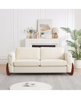  84" Classic Button-Tufted Velvet Sofa with Curved Wood Legs