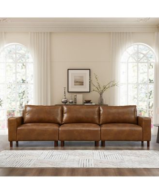 112" Luxury PU Leather Sofa, Breathable Faux Leather Couch with Wood Legs