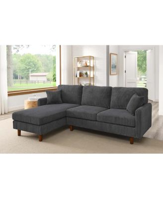  Corduroy Upholstered Sectional with Wooden Legs and Toss Pillows