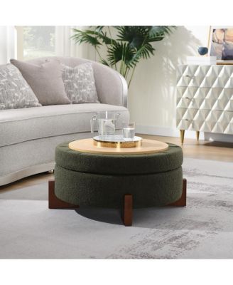 33" Round Teddy Fabric Storage Ottoman Footrest