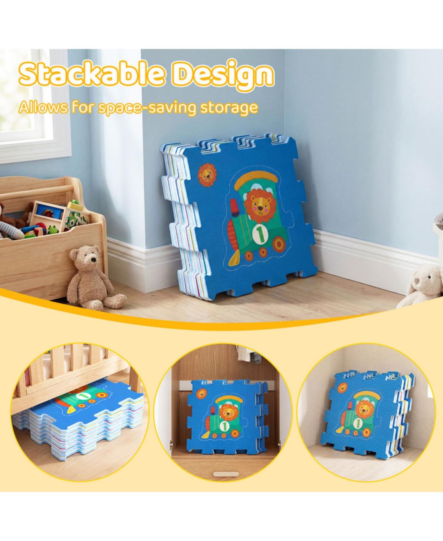 Детские игрушки HONGGE 8-Piece Interlocking Foam Puzzle Tiles with Animals, Ages 10 Months+, цвет: Оранжевый — фото 7
