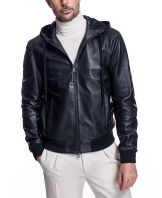 Men's Hooded Slim-Fit Leather Jacket