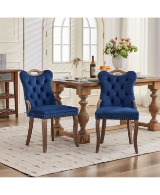 Tufted Upholstered Dining Chairs Set of 2 with Wood Armrests and Nailhead Trim