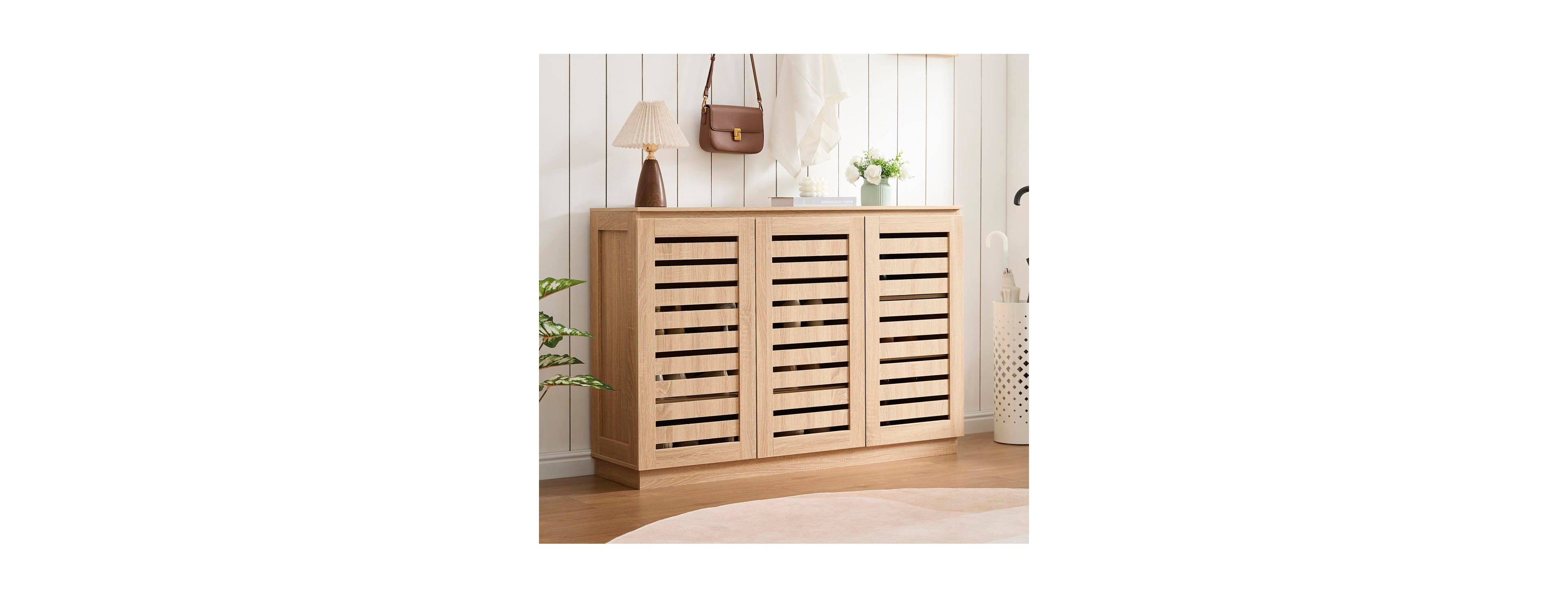 Streamdale Furniture Vented 3-Door 7-Shelf Weathered Accent Cabinet