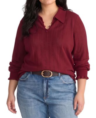 Plus Size Savvy Fine-Knit Fitted Polo Sweater