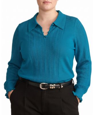 Plus Size Savvy Fine-Knit Fitted Polo Sweater