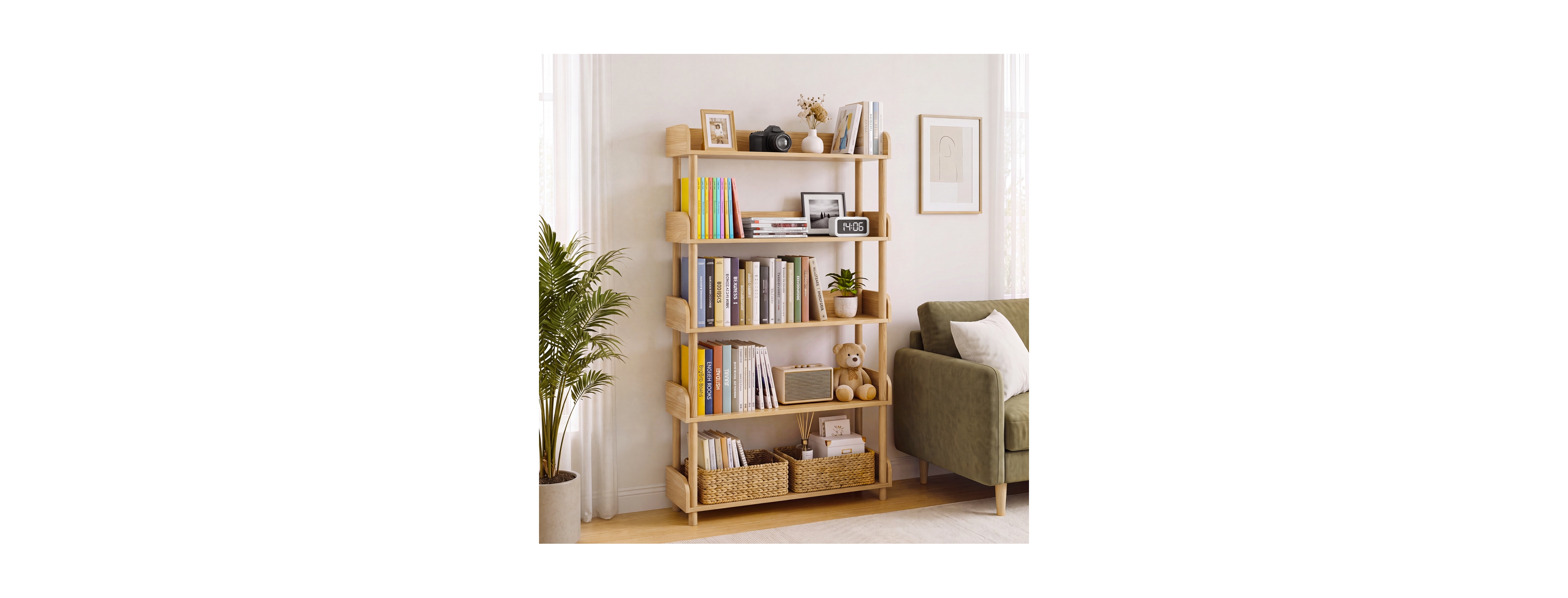 Streamdale Furniture 5-Tier Wood Bookshelf with Open Storage and Solid Legs
