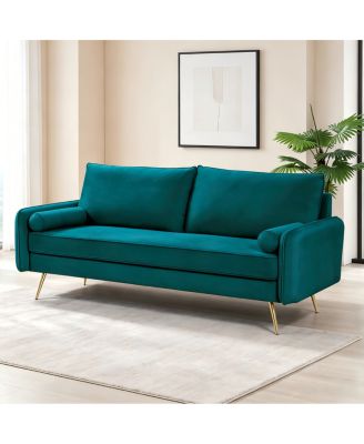 Mid-Century Modern Velvet Sofa with Gold Legs