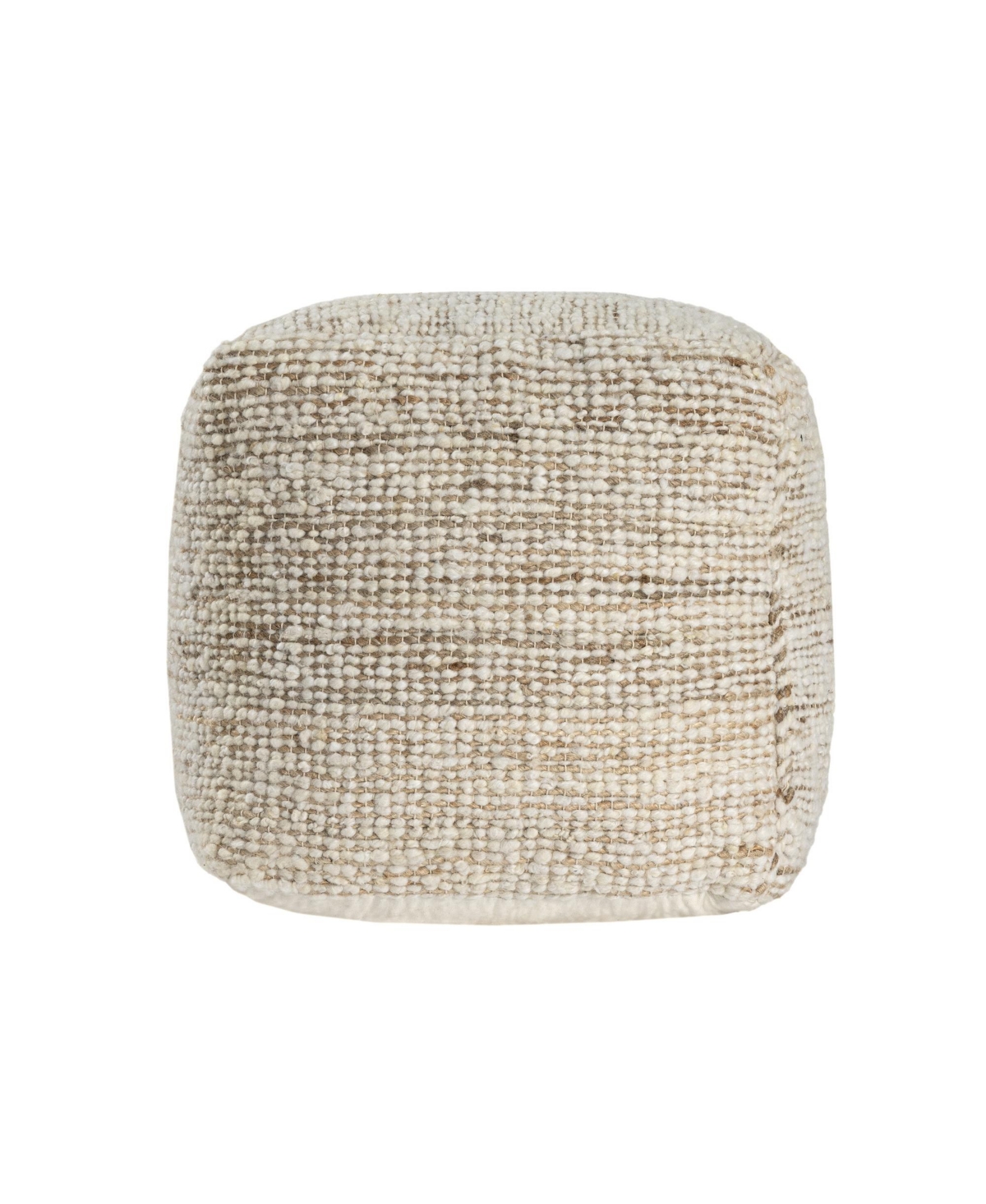 HomeRoots 18 Inch Cotton Wool And Jute Striped Pouf Ottoman