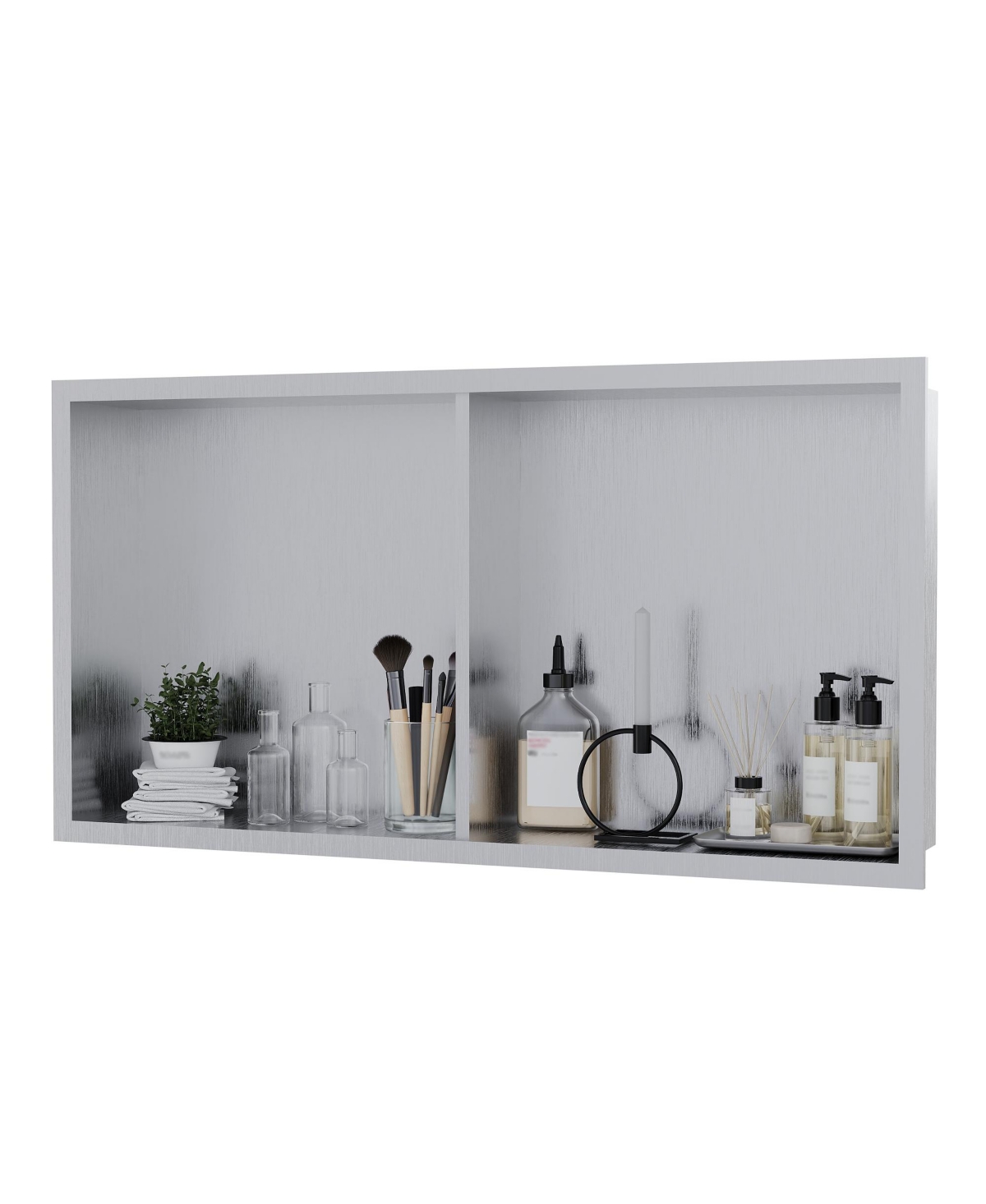homfan Recessed Shower Niche, 12 x 24 inch Stainless Steel Double Compartment Wall Niche, Drainage Design Built-in Bathroom Shelf
