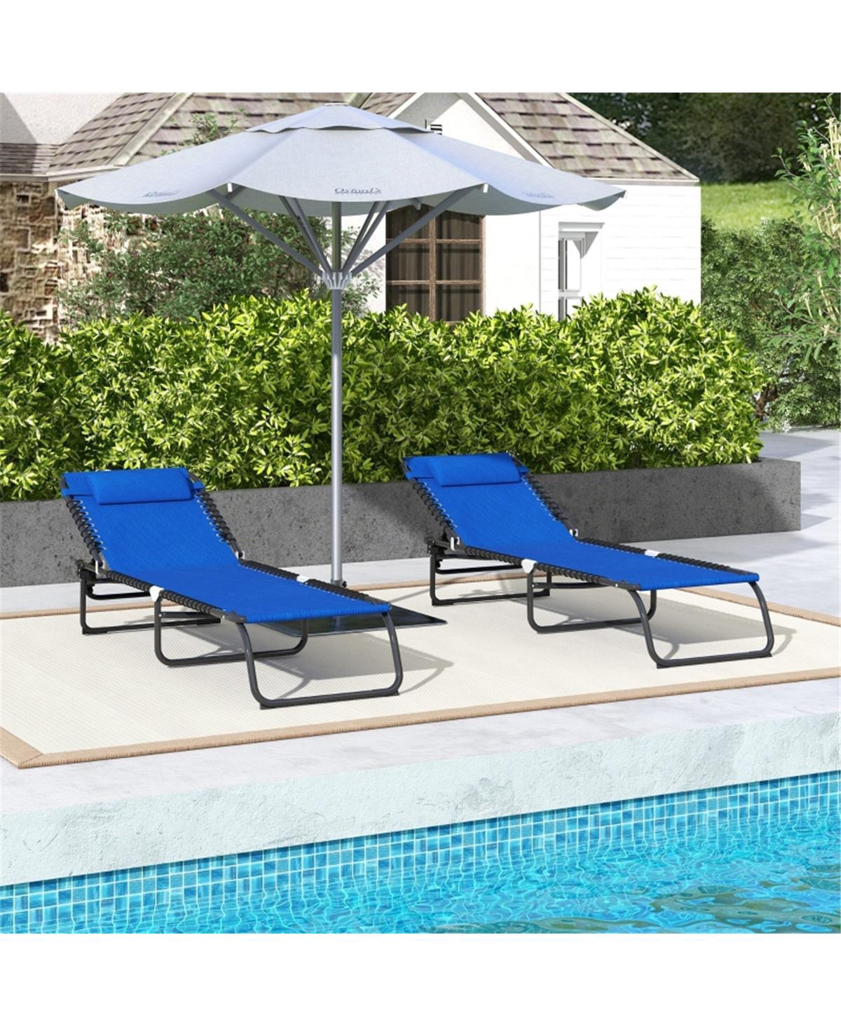 Sevorley Folding Lounge Chairs / beach chair, Steel, Mesh Fabric Construction, 2 reclining lounge chairs with four backrest