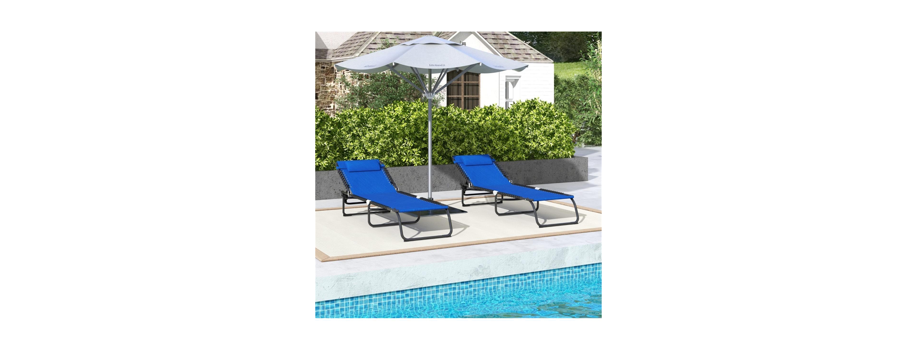 Sevorley Folding Lounge Chairs / beach chair, Steel, Mesh Fabric Construction, 2 reclining lounge chairs with four backrest