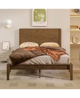 Queen Size Wood Platform Bed with Tall Headboard and Footboard