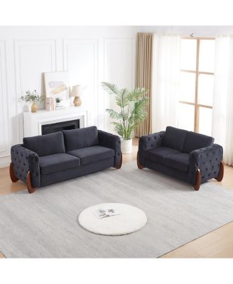 Streamdale Classic Velvet Sofa with Button-Tufted Detailing, Curved Legs, and Cushions, 2pcs