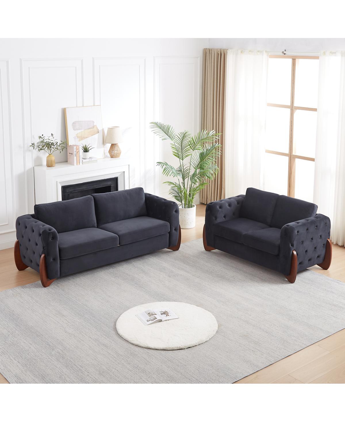 Streamdale Classic Velvet Sofa with Button-Tufted Detailing, Curved Legs, and Cushions, 2pcs