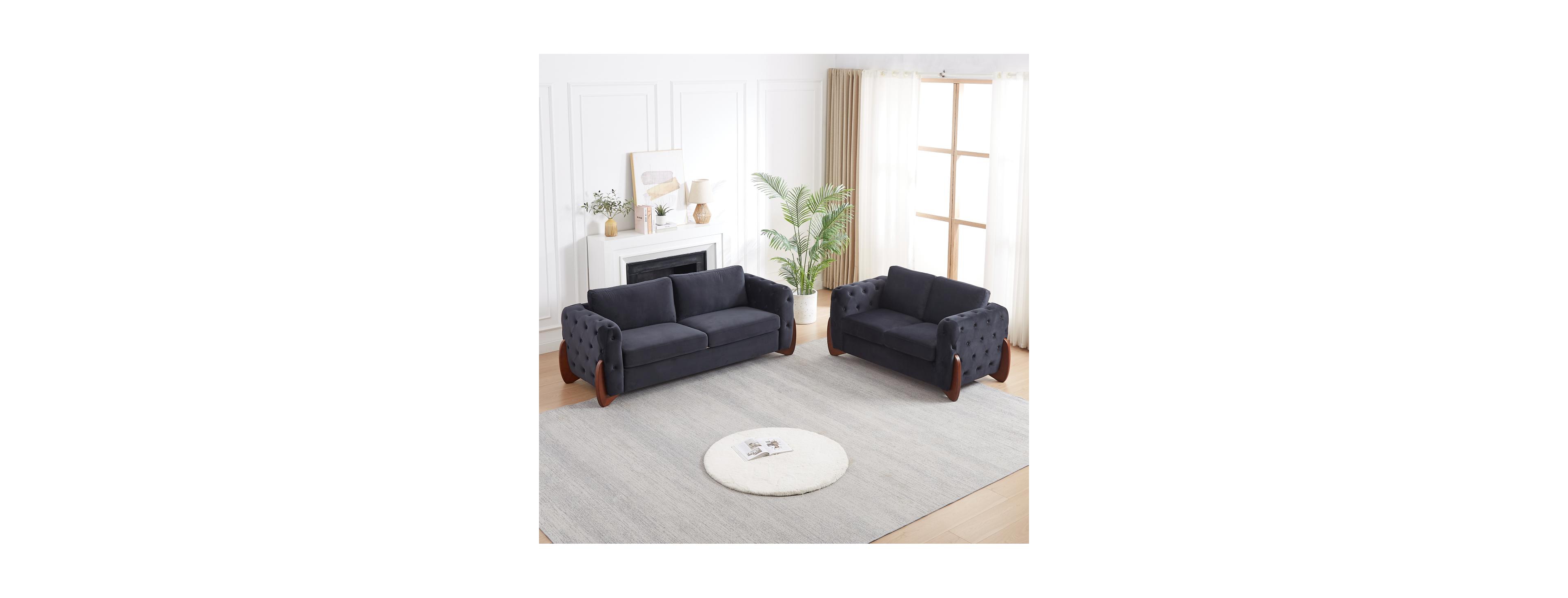 Streamdale Classic Velvet Sofa with Button-Tufted Detailing, Curved Legs, and Cushions, 2pcs