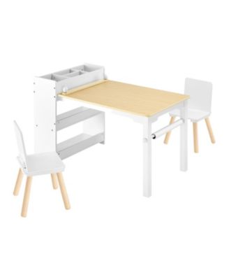 Kids Art Table and Two Chair Set with Side Storage Cabinet