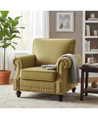 Classic Nailhead Velvet Accent Chair with Wood Legs